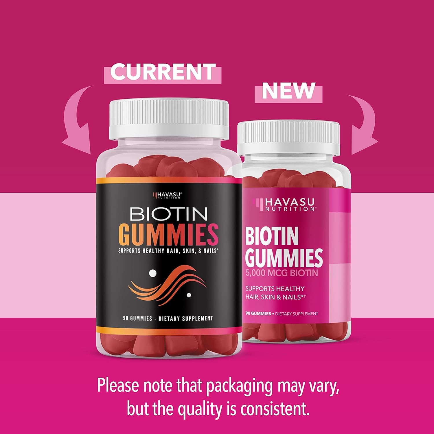 Vegan Biotin Gummies for Hair, Skin, and Nails - 5000mcg Supplement for Women and Men - Promotes Healthy Hair and Skin - Vitamin B7 - Strawberry Flavor - 90 Count