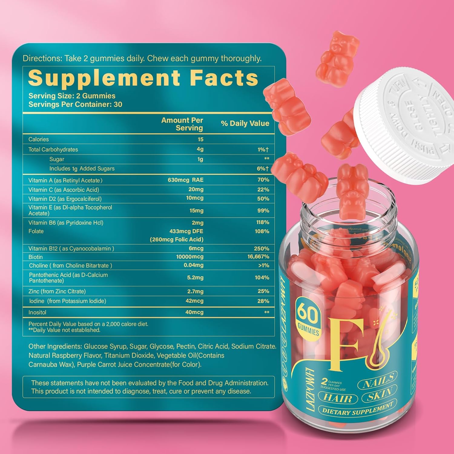 Vegan Biotin Gummies for Hair, Skin, and Nails - Hair Growth Support - 90 Day Supply