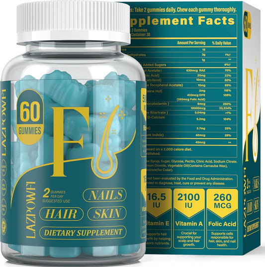 Vegan Biotin Gummies for Hair, Skin, Nails - Blueberry Flavor, 60 Count - Supports Hair Growth, Stronger Nails - Men & Women, 30 Day Supply