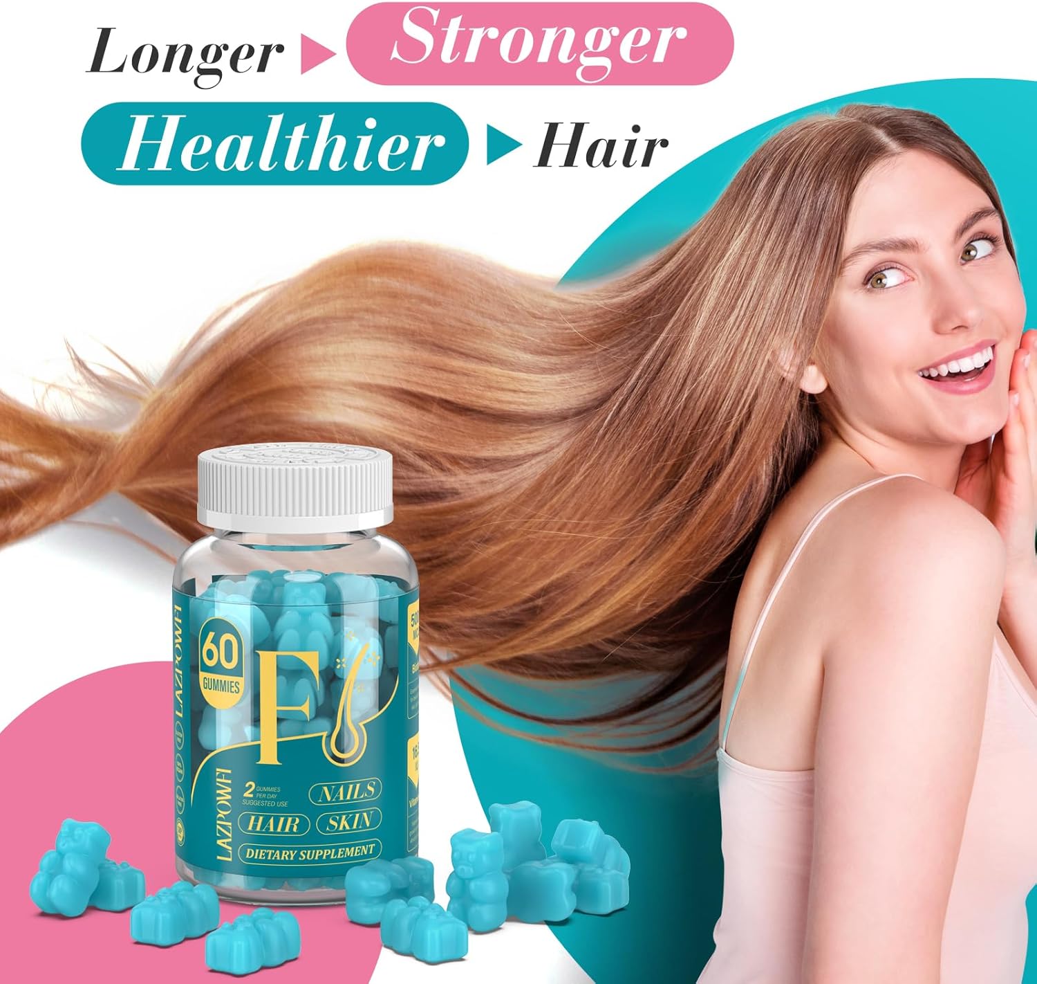 Vegan Biotin Gummies for Hair, Skin, Nails - Blueberry Flavor, 60 Count - Supports Hair Growth, Stronger Nails - Men & Women, 30 Day Supply