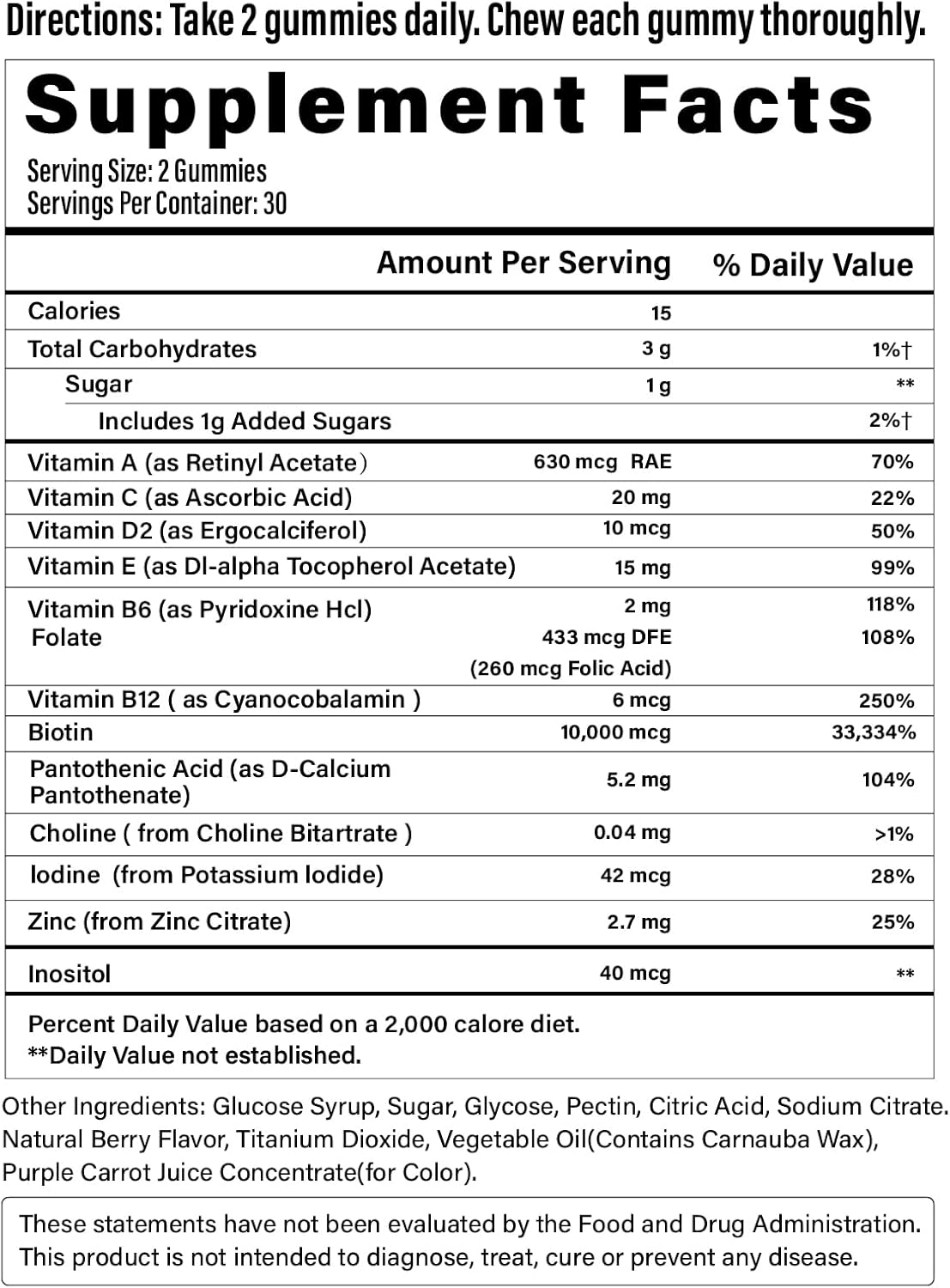 Vegan Biotin Gummies for Hair, Skin, Nails - Blueberry Flavor, 60 Count - Supports Hair Growth, Stronger Nails - Men & Women, 30 Day Supply