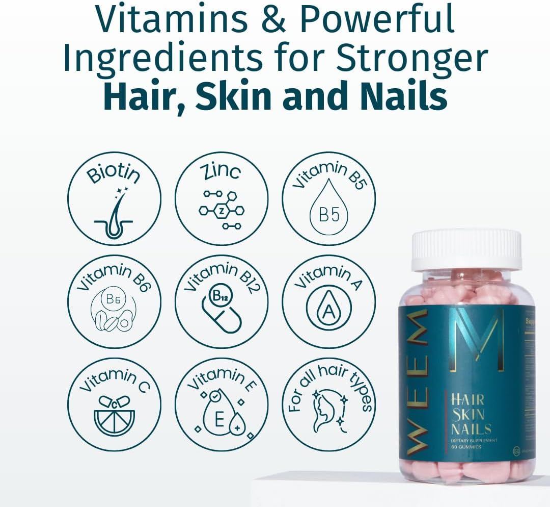 Vegan Biotin Gummies for Hair, Skin, Nails - Extra Strength Vitamin Supplement for Faster Growth & Strength - Men & Women (3 Pack)