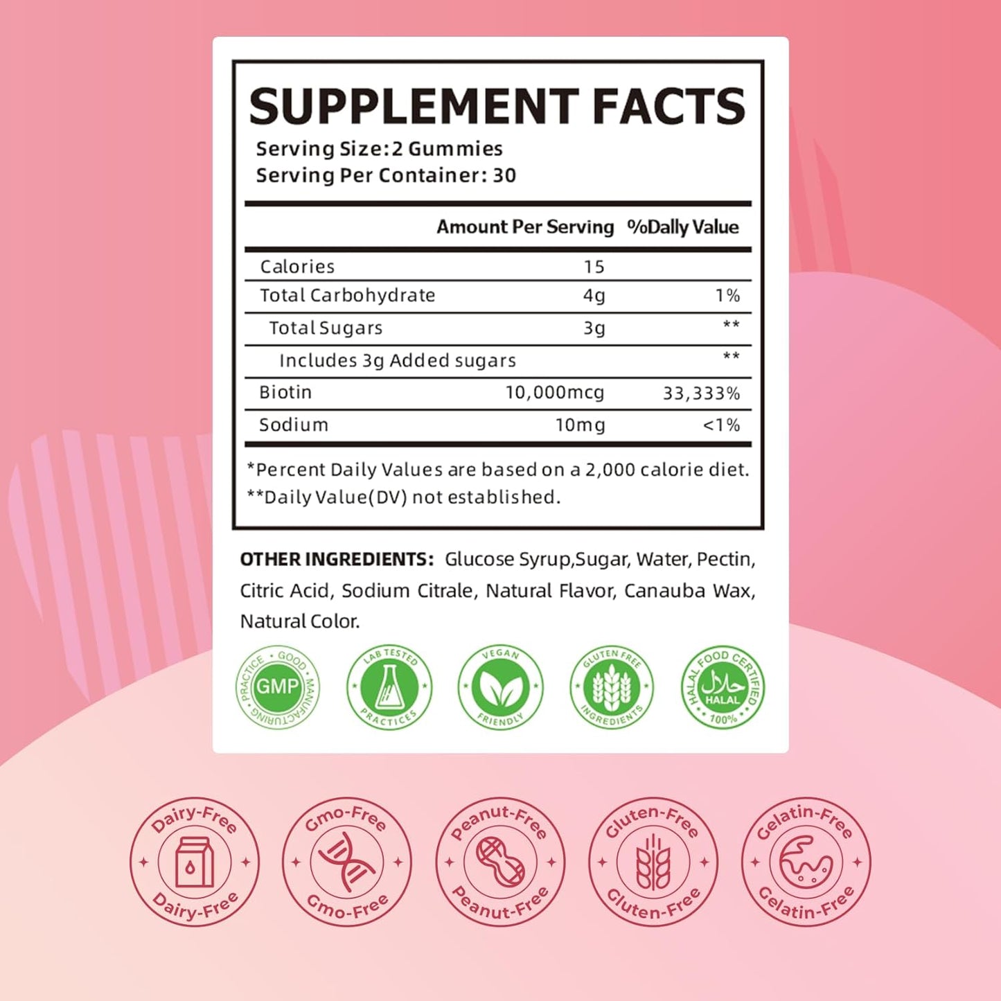 Vegan Biotin Gummies for Healthy Skin, Hair, Nails - Antioxidant Support, Non-GMO - 60 Count