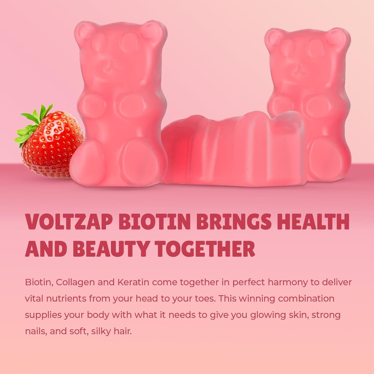 Vegan Biotin Gummies for Healthy Skin, Hair, Nails - Antioxidant Support, Non-GMO - 60 Count