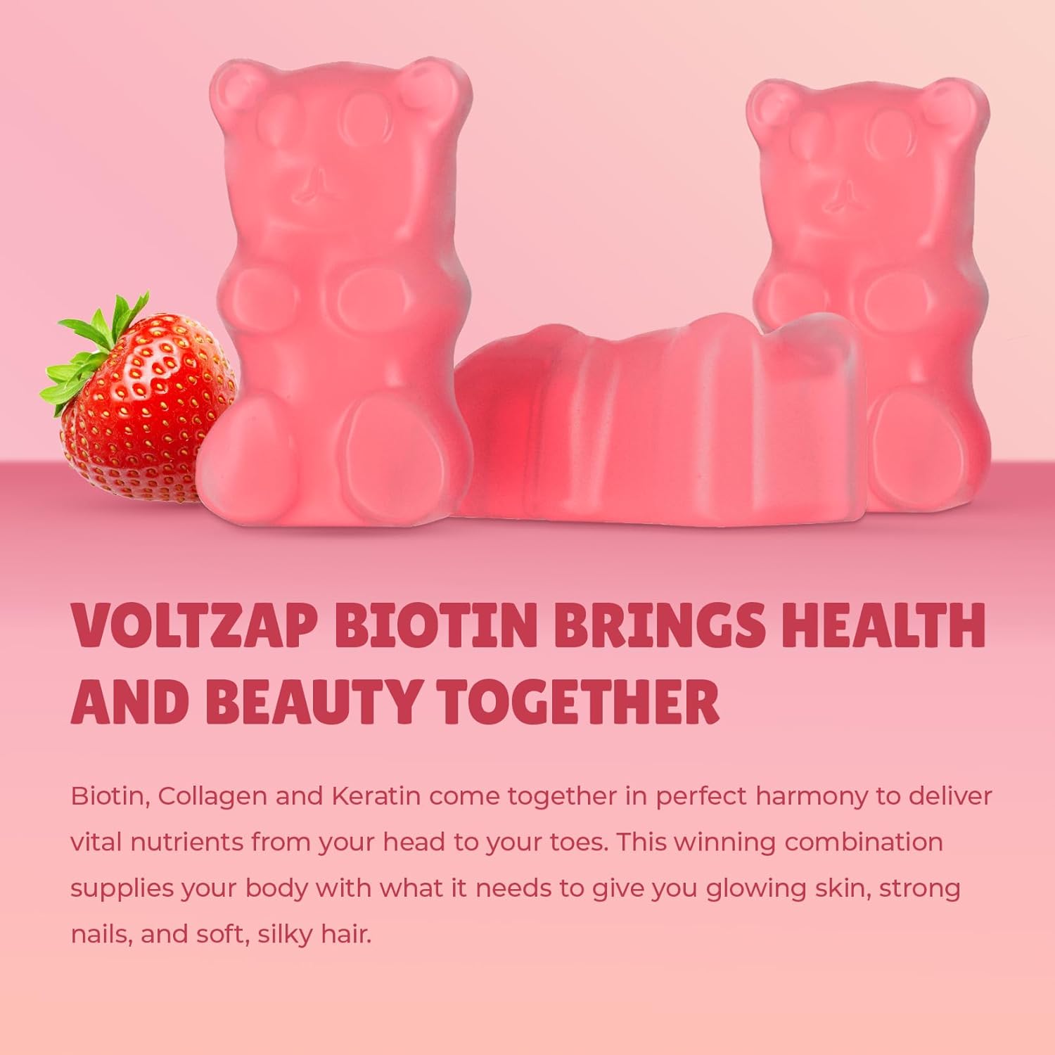 Vegan Biotin Gummies for Healthy Skin, Hair, Nails - Antioxidant Support, Non-GMO - 60 Count