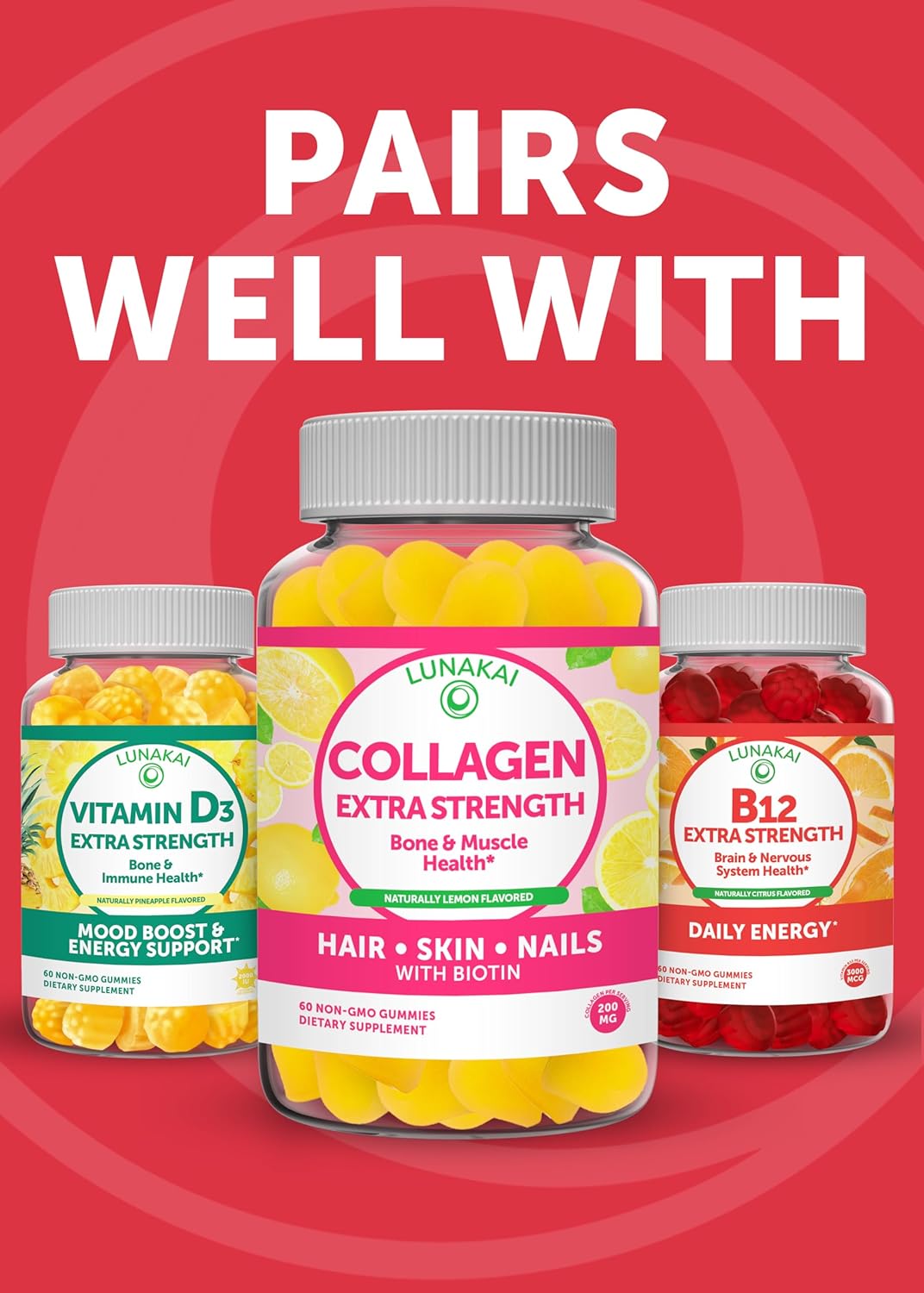 Vegan Biotin Gummies for Women - 5000mcg Hair Skin Nails Vitamins with Vitamin C & E - Tasty Proprietary Formula - Non-GMO - 6 Pack