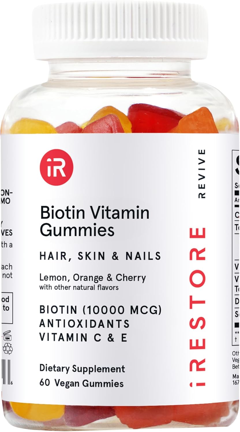 Vegan Biotin Hair Gummies for Hair Growth, Skin, Nails - 10000mcg Biotin Vitamins for Women & Men