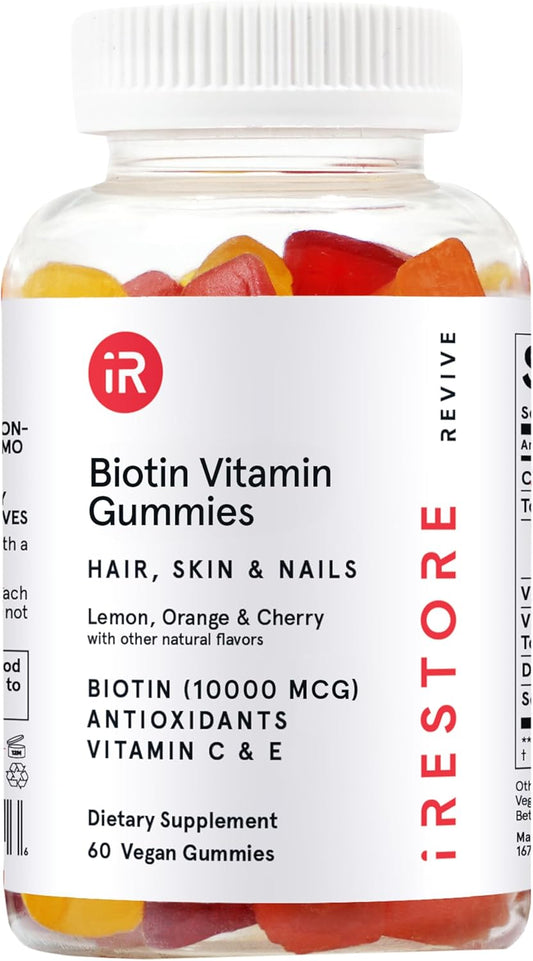 Vegan Biotin Hair Gummies for Hair Growth, Skin, Nails - 10000mcg Biotin Vitamins for Women & Men