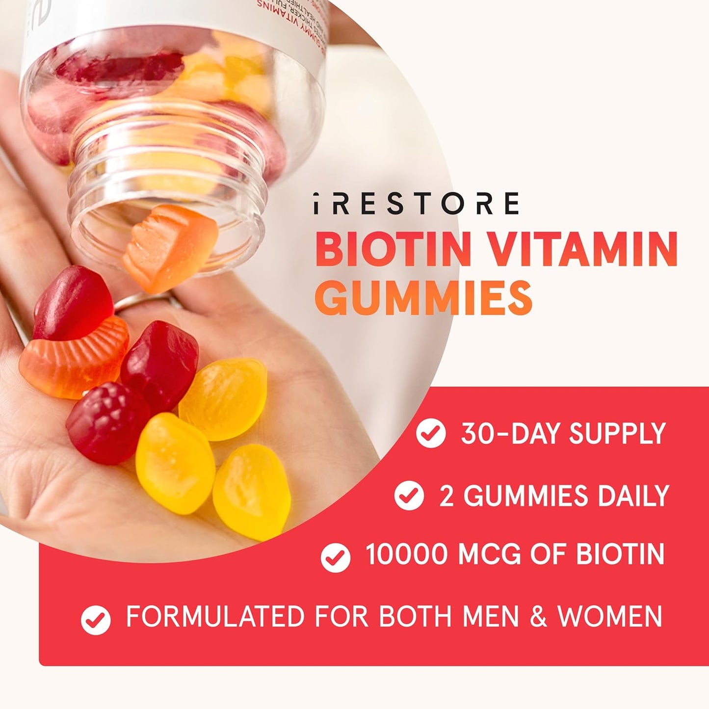 Vegan Biotin Hair Gummies for Hair Growth, Skin, Nails - 10000mcg Biotin Vitamins for Women & Men
