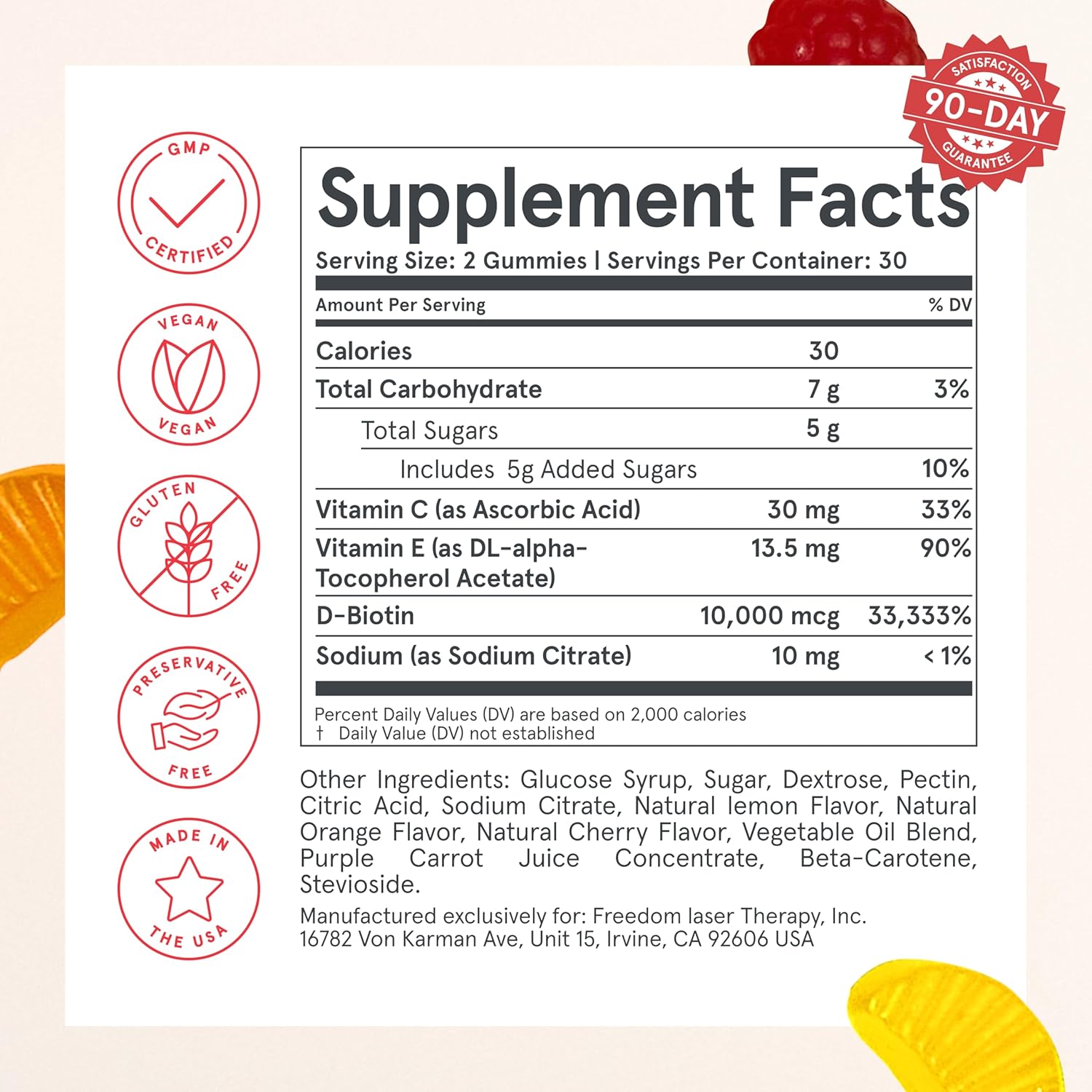 Vegan Biotin Hair Gummies for Hair Growth, Skin, Nails - 10000mcg Biotin Vitamins for Women & Men
