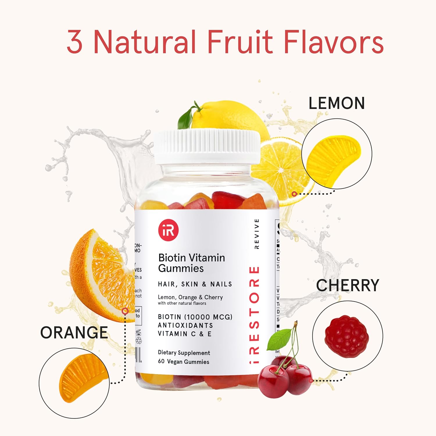 Vegan Biotin Hair Gummies for Hair Growth, Skin, Nails - 10000mcg Biotin Vitamins for Women & Men