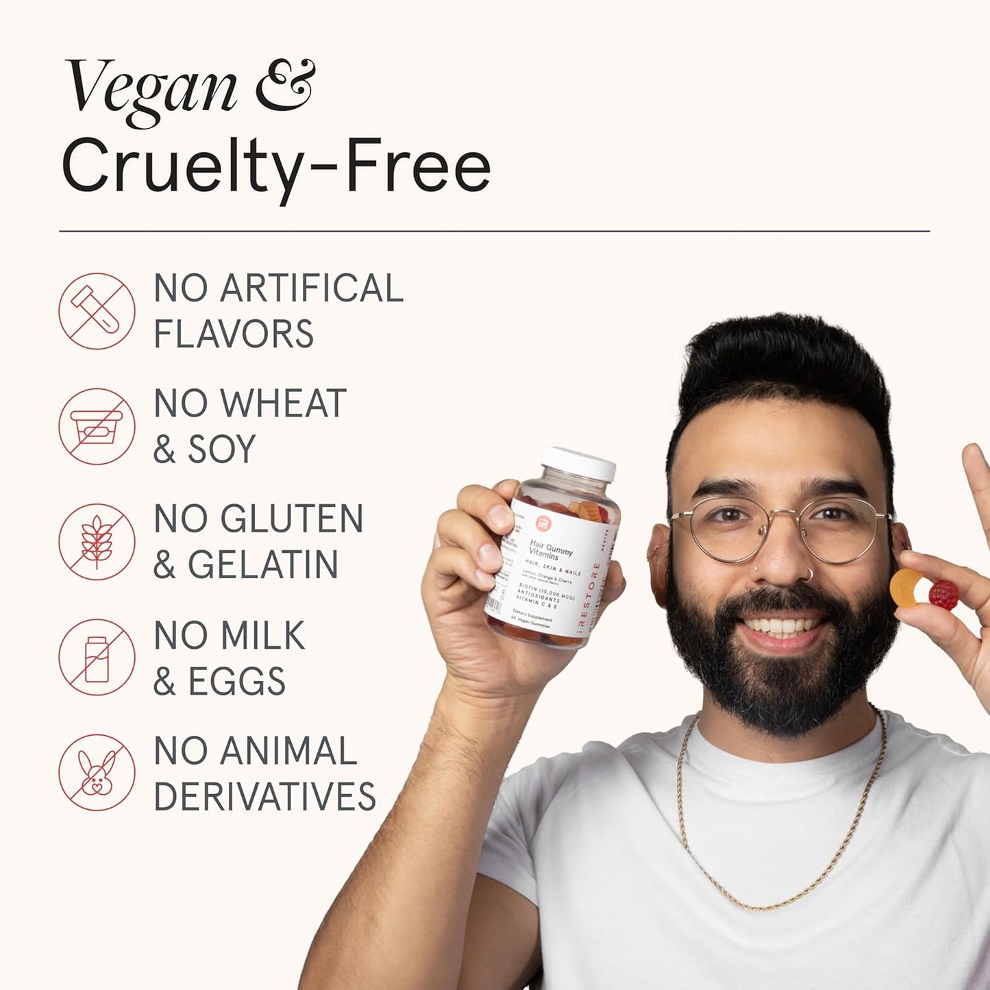 Vegan Biotin Hair Gummies for Hair Growth, Skin, Nails - 10000mcg Biotin Vitamins for Women & Men