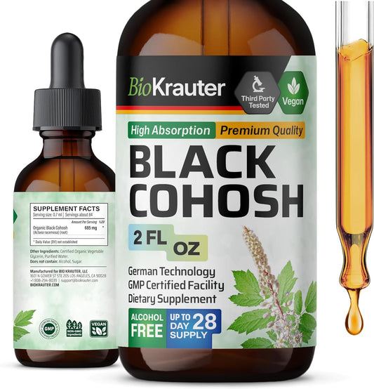 Vegan Black Cohosh Root Tincture for Women - Alcohol and Sugar Free Supplement - 2 Fl.Oz.