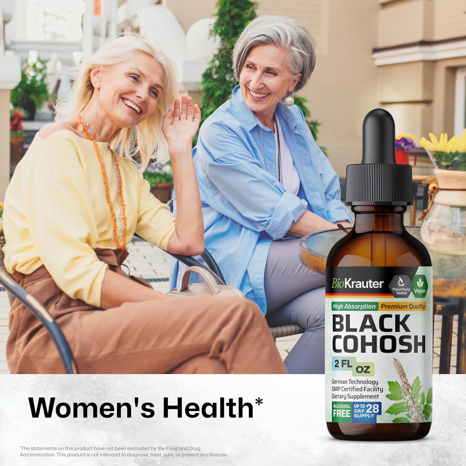 Vegan Black Cohosh Root Tincture for Women - Alcohol and Sugar Free Supplement - 2 Fl.Oz.