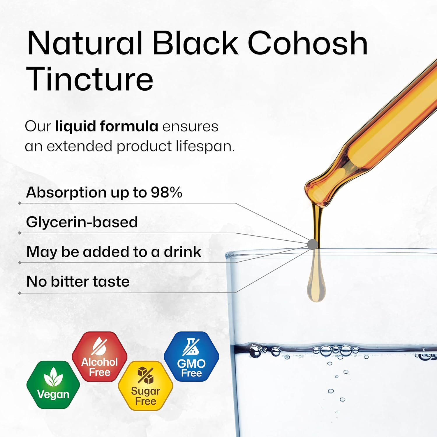 Vegan Black Cohosh Root Tincture for Women - Alcohol and Sugar Free Supplement - 2 Fl.Oz.