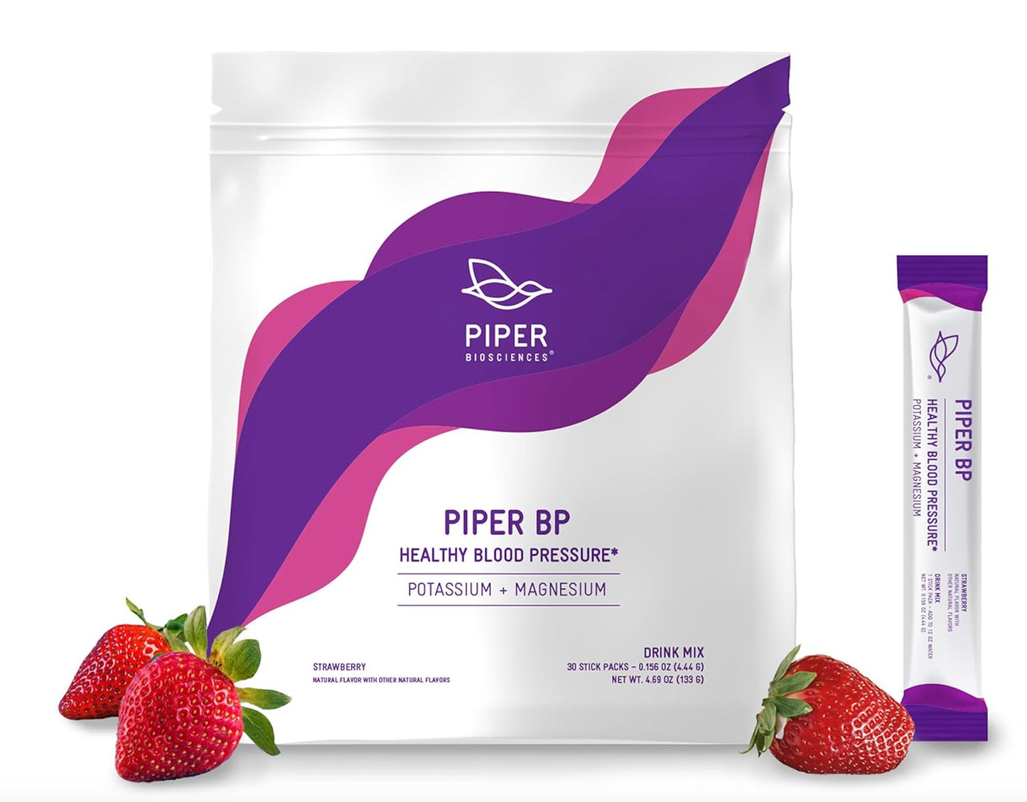 Vegan Blood Pressure Drink Mix with Potassium and Magnesium Powder: 30 Stick Packs (Non-GMO)