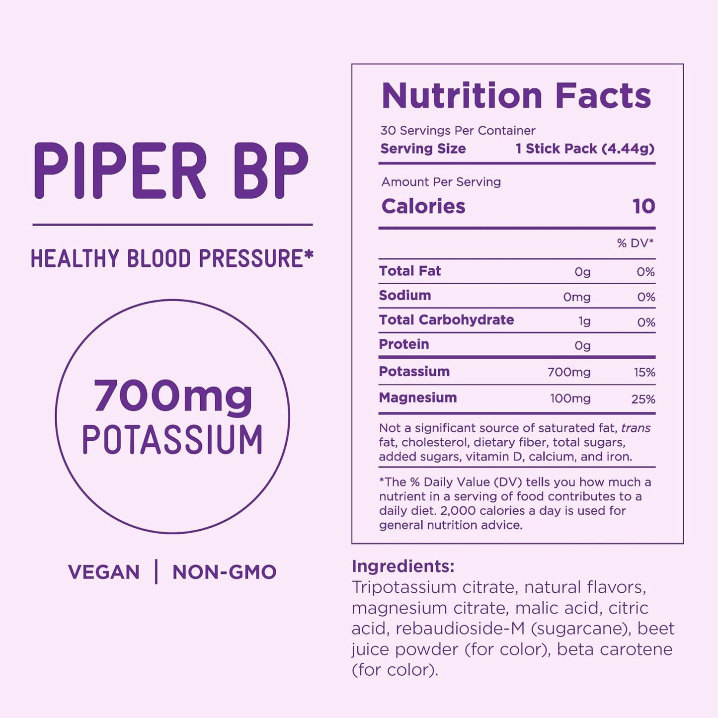 Vegan Blood Pressure Drink Mix with Potassium and Magnesium Powder: 30 Stick Packs (Non-GMO)