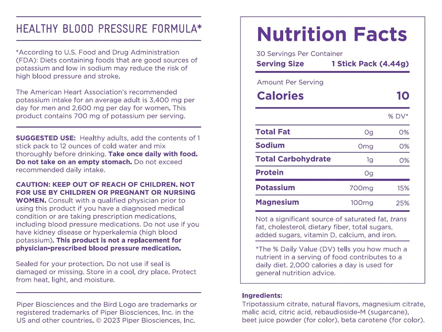 Vegan Blood Pressure Drink Mix with Potassium and Magnesium Powder: 30 Stick Packs (Non-GMO)