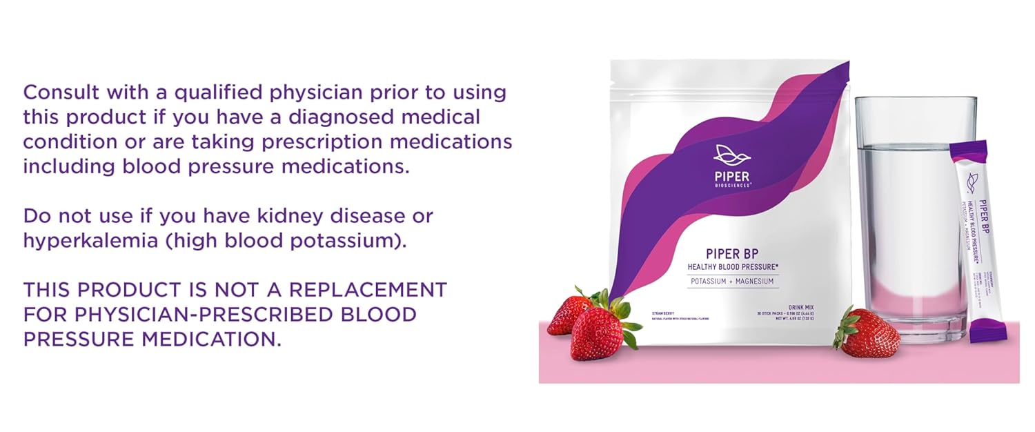 Vegan Blood Pressure Drink Mix with Potassium and Magnesium Powder: 30 Stick Packs (Non-GMO)
