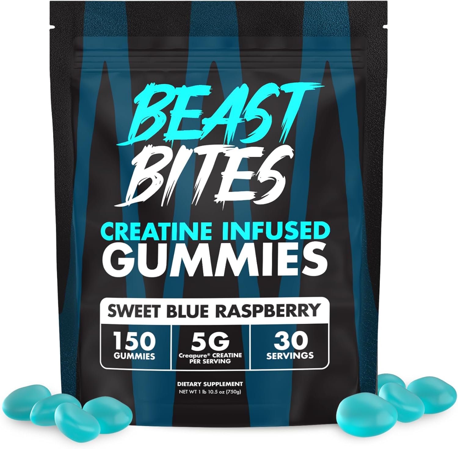Vegan Blue Raspberry Creatine Gummies - 5g Creatine Monohydrate - Low-Calorie, Made in USA - 30 Servings
