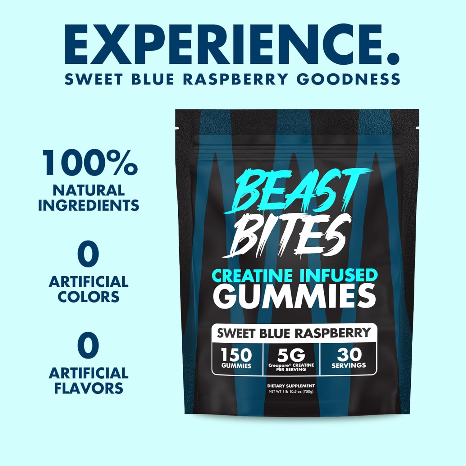 Vegan Blue Raspberry Creatine Gummies - 5g Creatine Monohydrate - Low-Calorie, Made in USA - 30 Servings