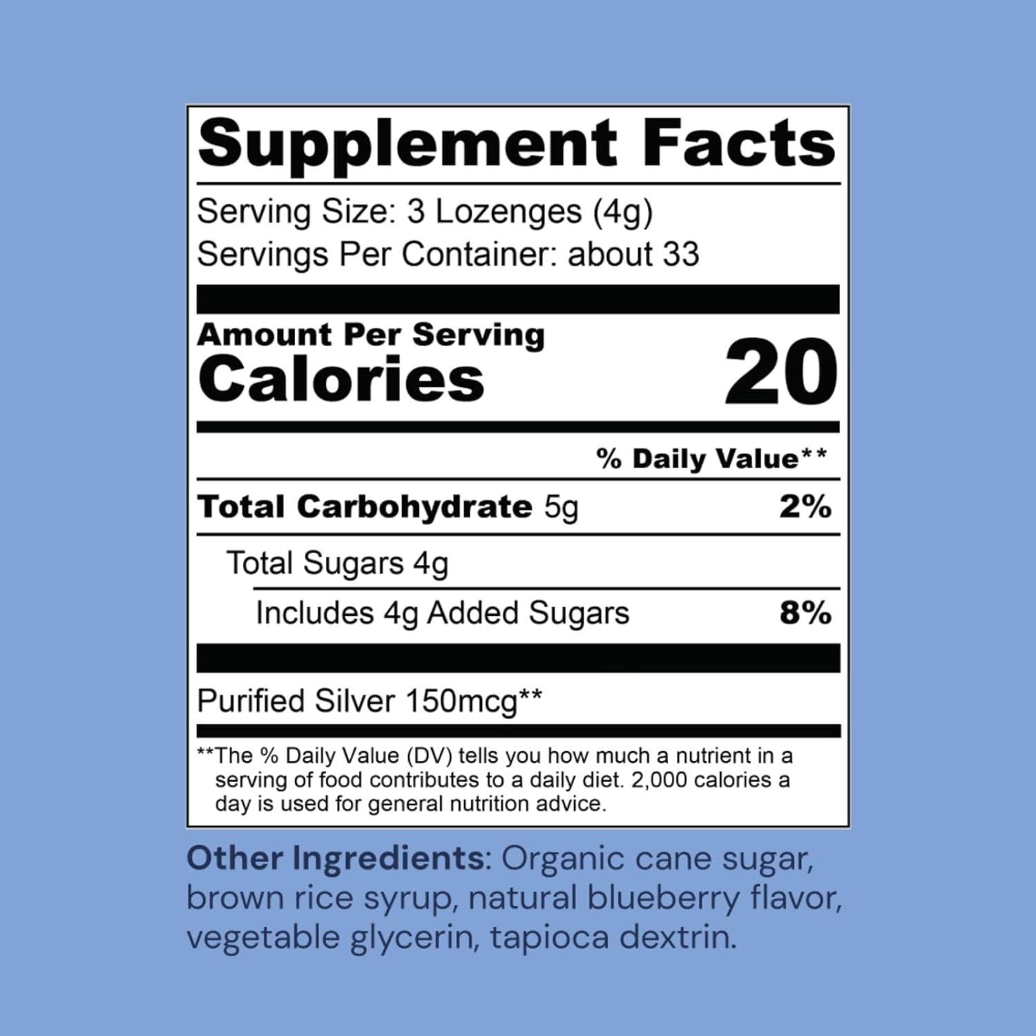 Vegan Blueberry Flavored Colloidal Silver Liquid Drops - 150 mcg, 100 Count Immune Support Supplement - Gluten-Free, Non-GMO