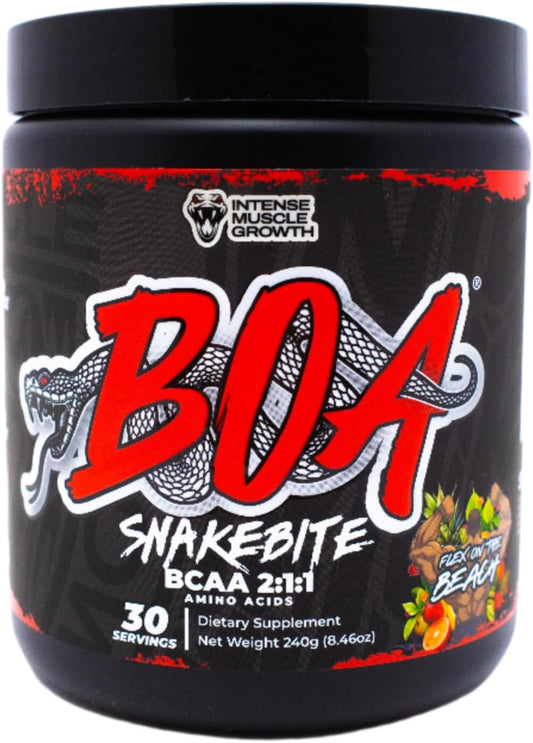 Vegan BOA Snakebite BCAA 2:1:1 Amino Acids Supplement Powder - Improved Performance, Faster Recovery, Reduce Fatigue - Flex On The Beach Flavor, 30 Servings