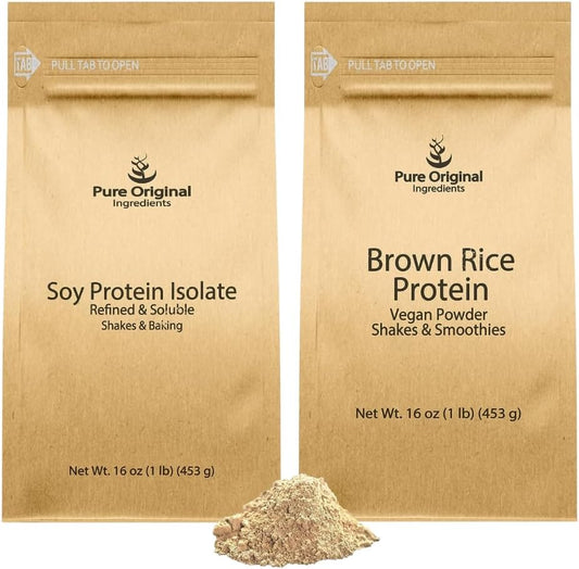 Vegan Brown Rice Protein Powder and Soy Protein Isolate Bundle, 1 lb Each - Pure Original Ingredients, No Fillers