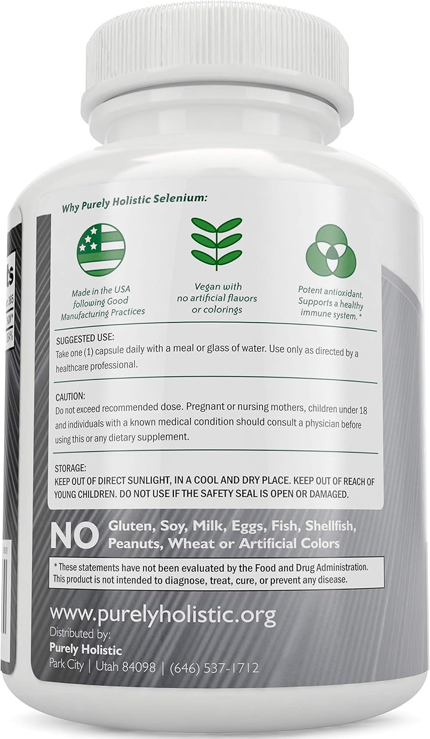 Vegan Bundle: Purely Holistic Magnesium Glycinate 400mg + Selenium 200mcg - 270 Tablets & 365 Capsules - USA Made