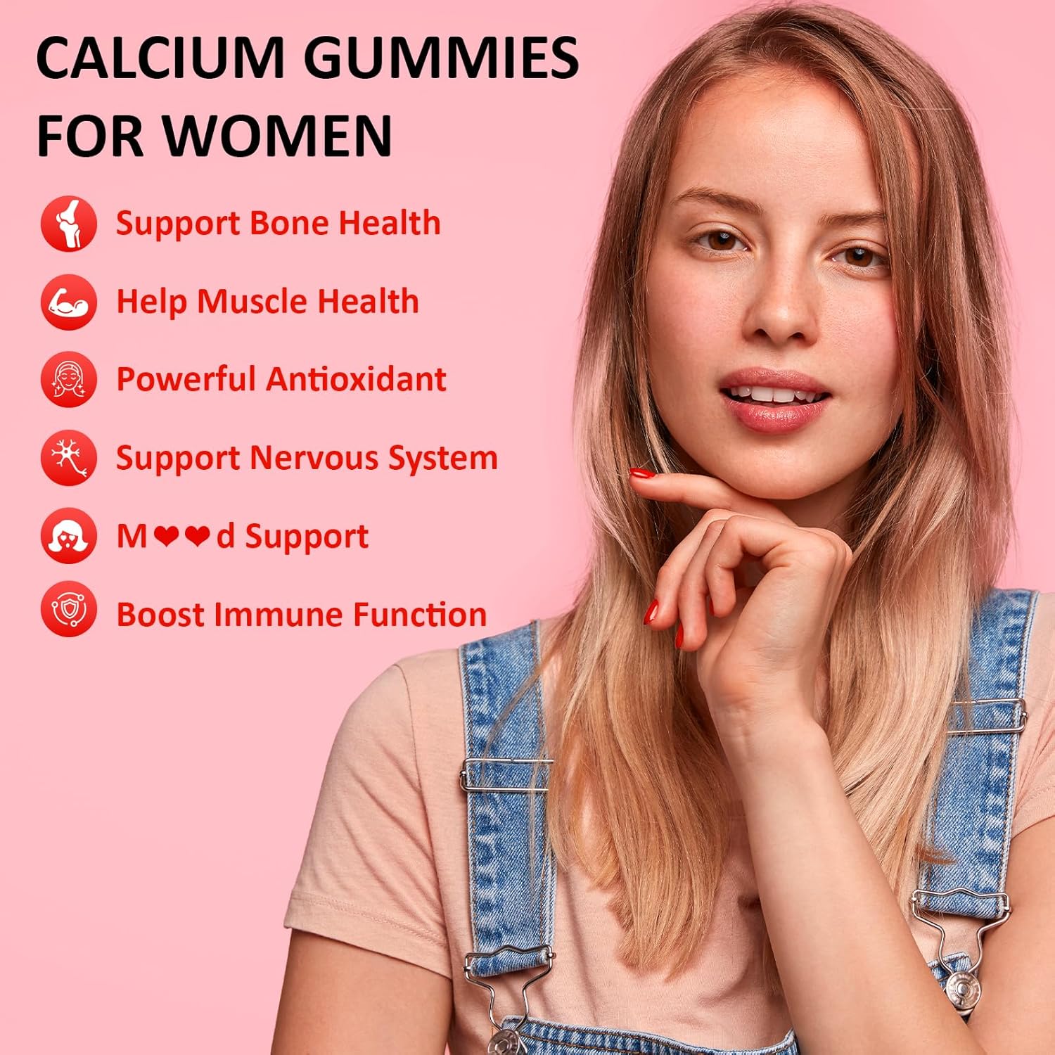 Vegan Calcium Gummies for Women - 1200 mg with Vitamin D3, Magnesium, and Zinc - Sugar & Gluten Free - 60 Count