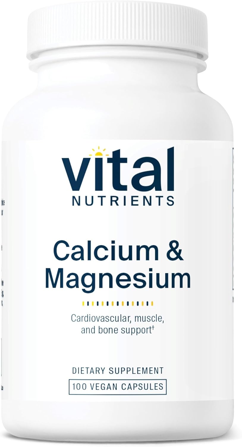 Vegan Calcium & Magnesium Supplement for Bone, Muscle, Heart Health - Non-GMO, Gluten-Free (100 Capsules)