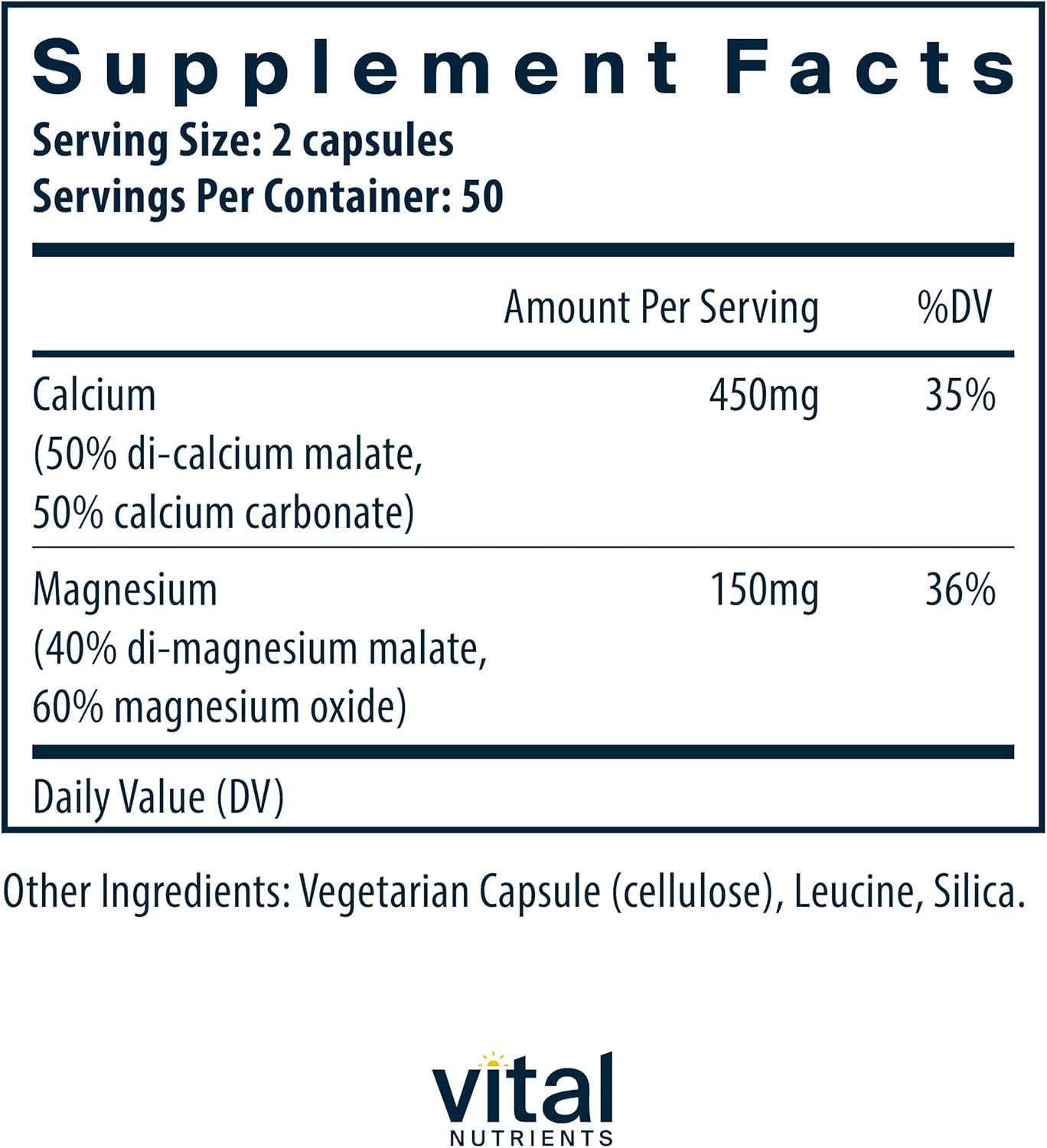 Vegan Calcium & Magnesium Supplement for Bone, Muscle, Heart Health - Non-GMO, Gluten-Free (100 Capsules)