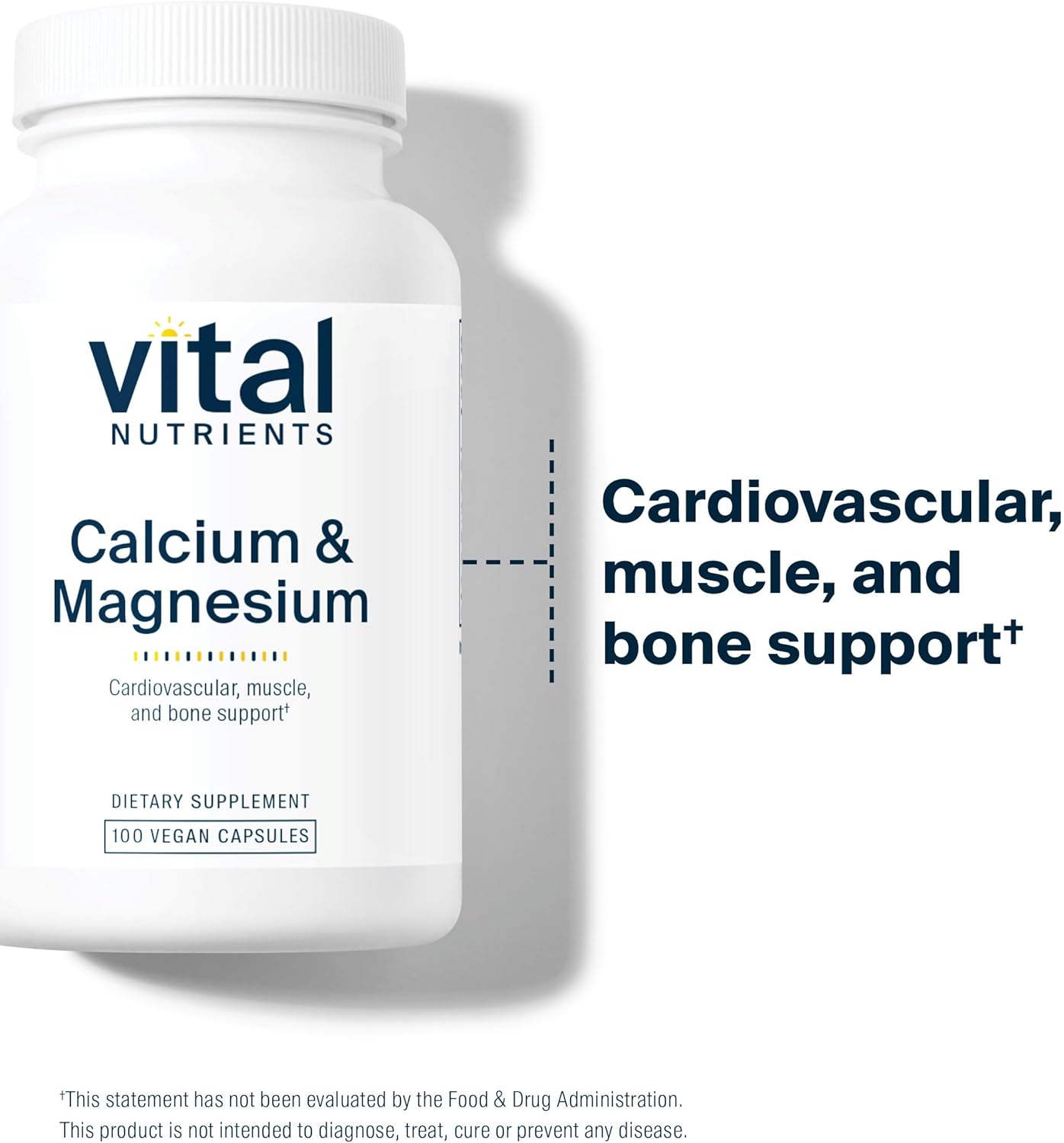 Vegan Calcium & Magnesium Supplement for Bone, Muscle, Heart Health - Non-GMO, Gluten-Free (100 Capsules)