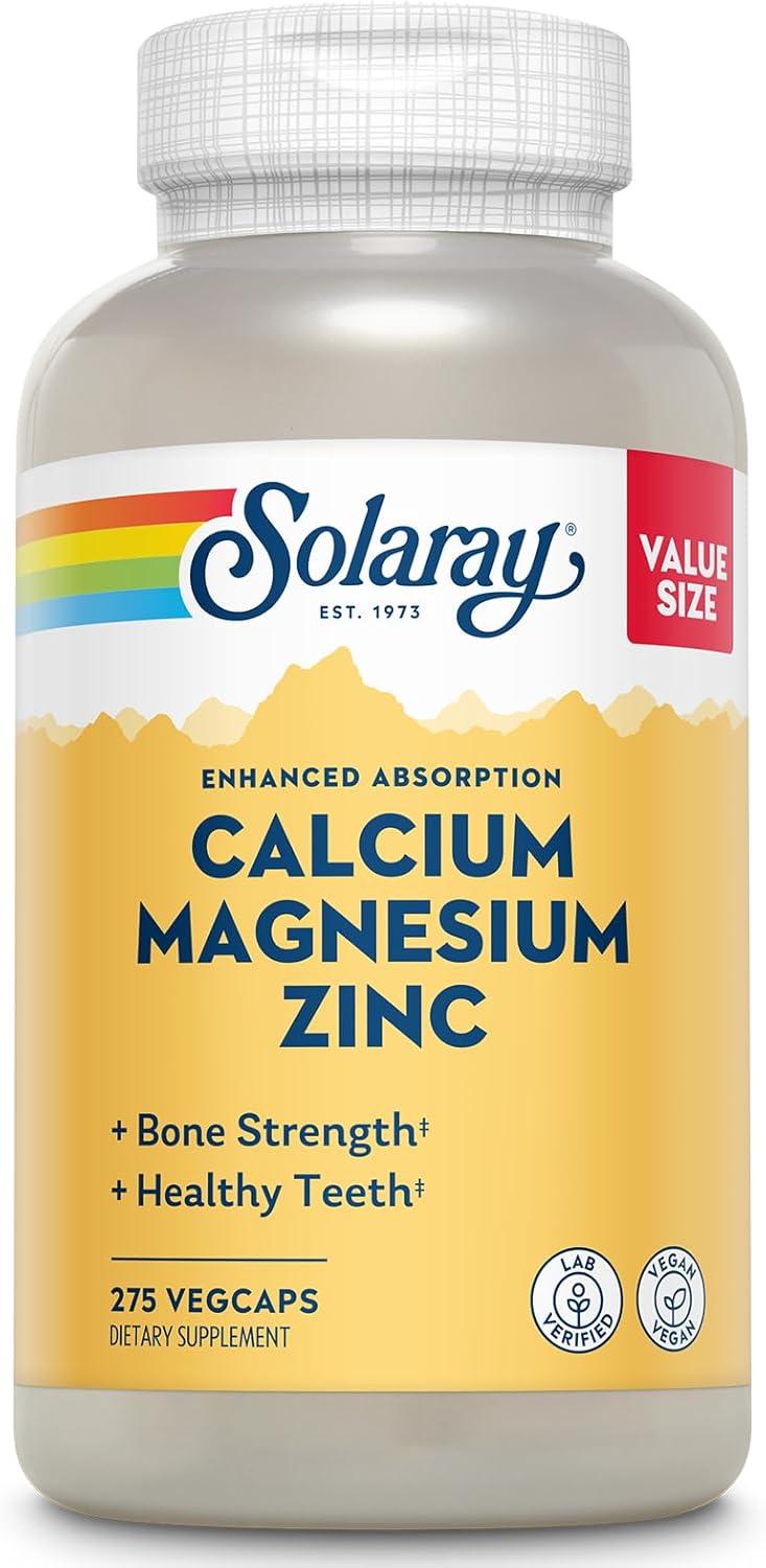 Vegan Calcium Magnesium Zinc Supplement - 1000mg Calcium, 500mg Magnesium - Bone, Muscle, Heart Health - 275 VegCaps, 60 Day Guarantee