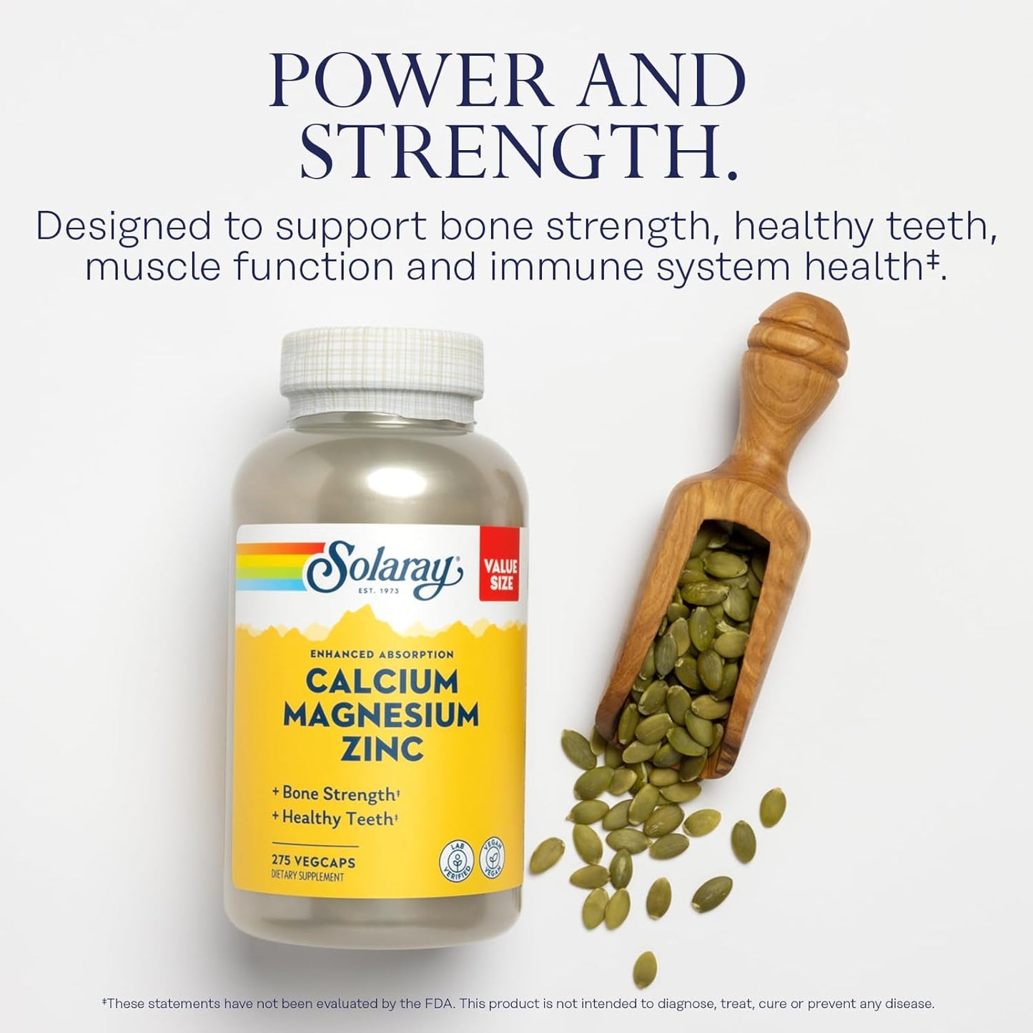 Vegan Calcium Magnesium Zinc Supplement - 1000mg Calcium, 500mg Magnesium - Bone, Muscle, Heart Health - 275 VegCaps, 60 Day Guarantee