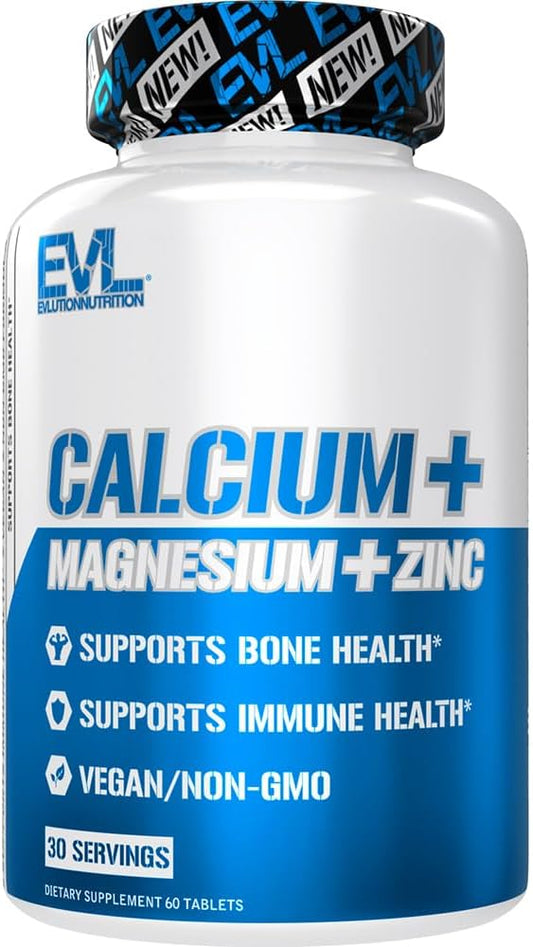 Vegan Calcium, Magnesium, Zinc Supplement for Bone, Muscle, Immune Health - Non-GMO - 30 Servings