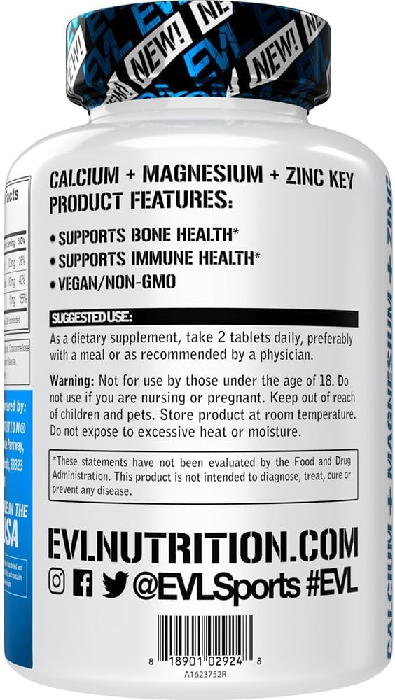 Vegan Calcium, Magnesium, Zinc Supplement for Bone, Muscle, Immune Health - Non-GMO - 30 Servings