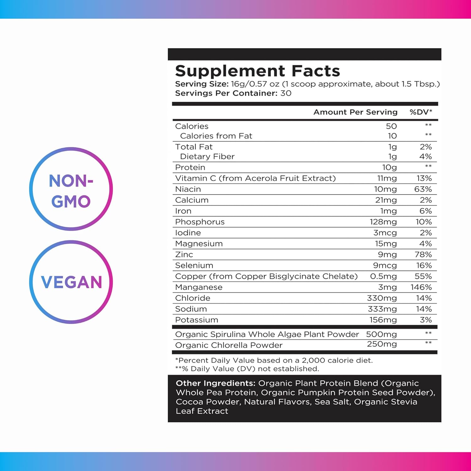 Vegan Chocolate Plant Collagen Protein Powder with Vitamin C and Spirulina for Healthy Hair, Skin, and Nails - Energy and Muscle Growth Supplement - 30 Servings