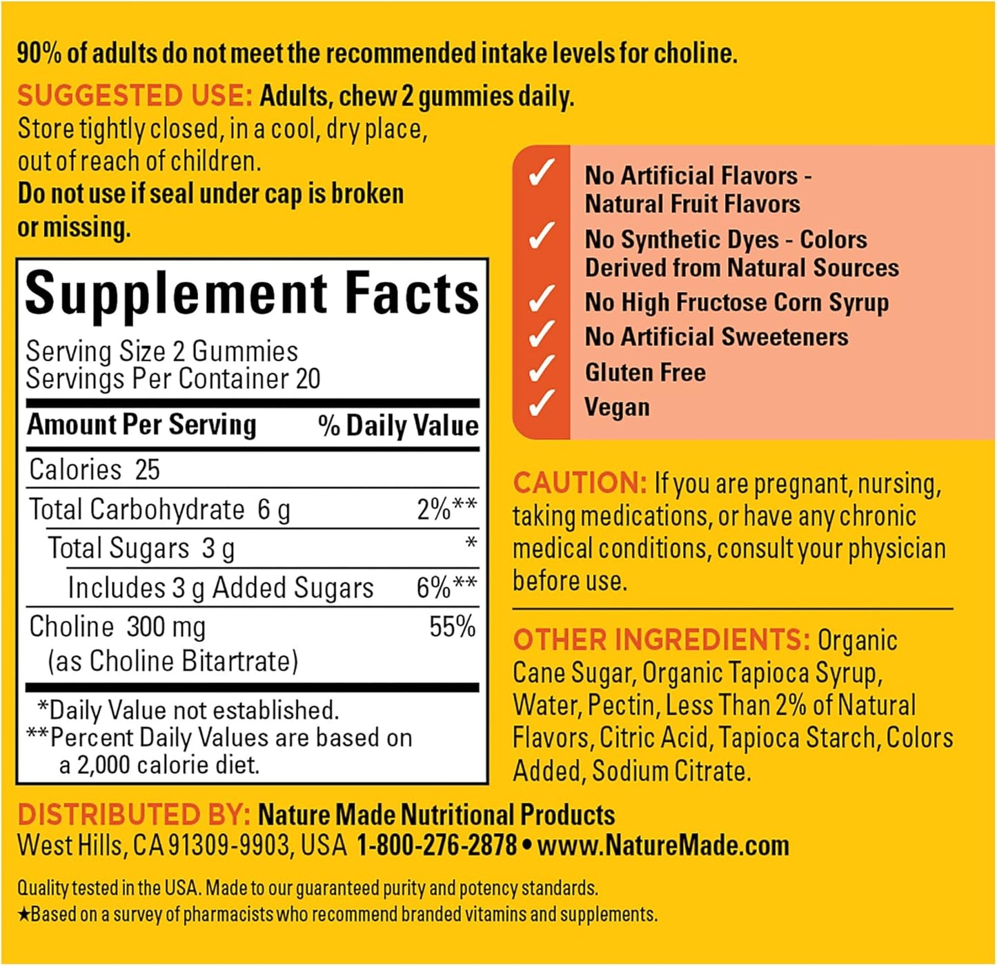 Vegan Choline Gummies for Liver, Nervous System & Brain Health - 20 Day Supply