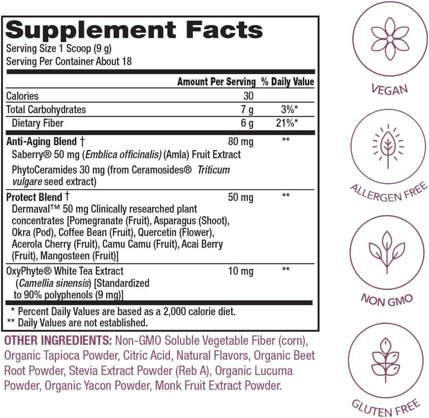 Vegan Collagen Beauty Powder for Women - Hair Skin Nails Vitamins - Strawberry Lemonade Flavor - Gluten Free, Non-GMO, Non-Dairy - 18 Servings