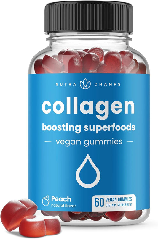 Vegan Collagen Booster Gummies for Natural Production - Peach Flavored Supplement for Women & Men - 60 Vitamins