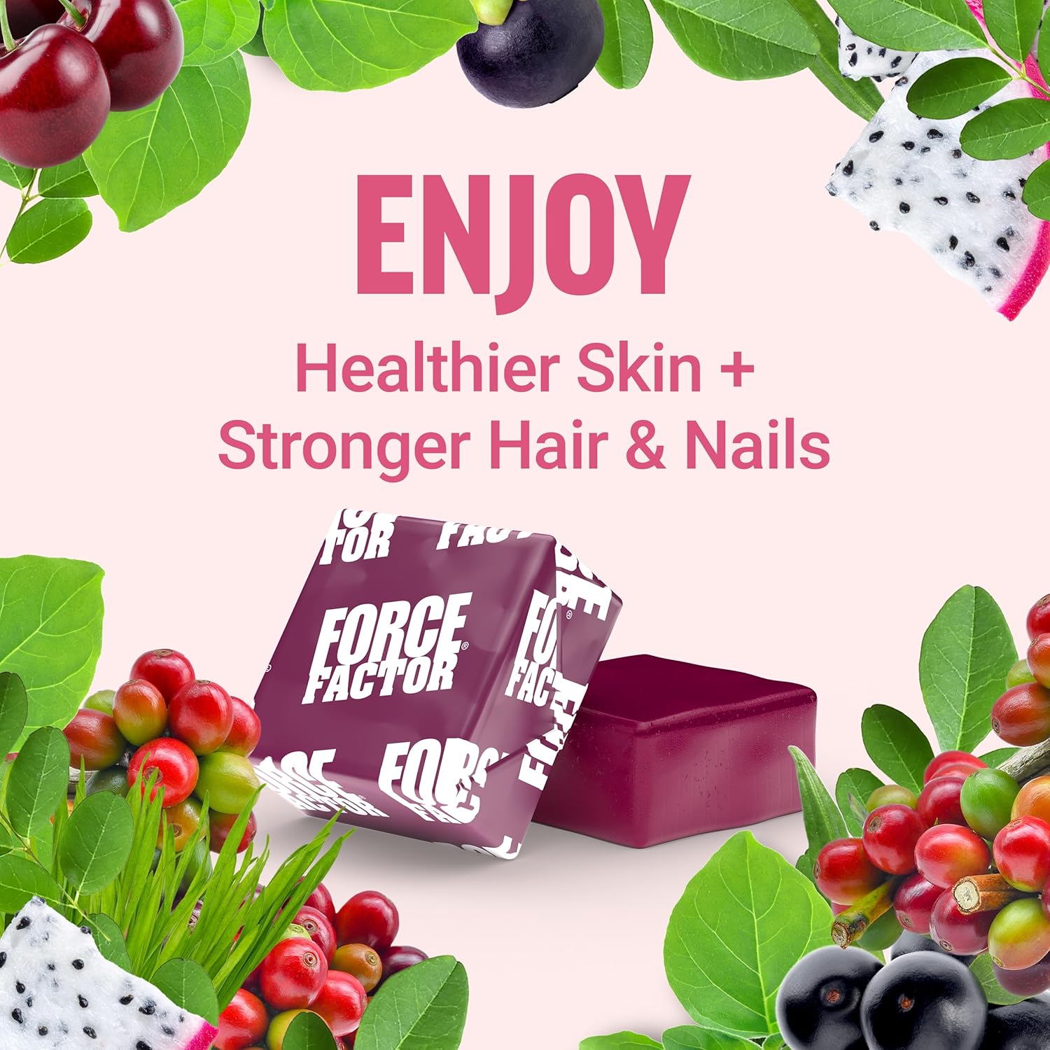 Vegan Collagen Booster with Biotin, Hyaluronic Acid, Vitamin C - Tropical Fruit Soft Chews for Hair, Skin, Nails, Joint Support - 60 Count
