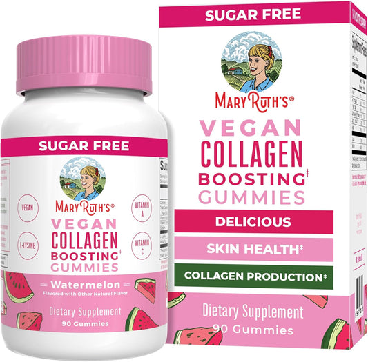 Vegan Collagen Boosting Gummies for Hair & Skin - MaryRuth Organics Supplement with Lysine, Vitamin C, Amla, Non-GMO - 90 Servings