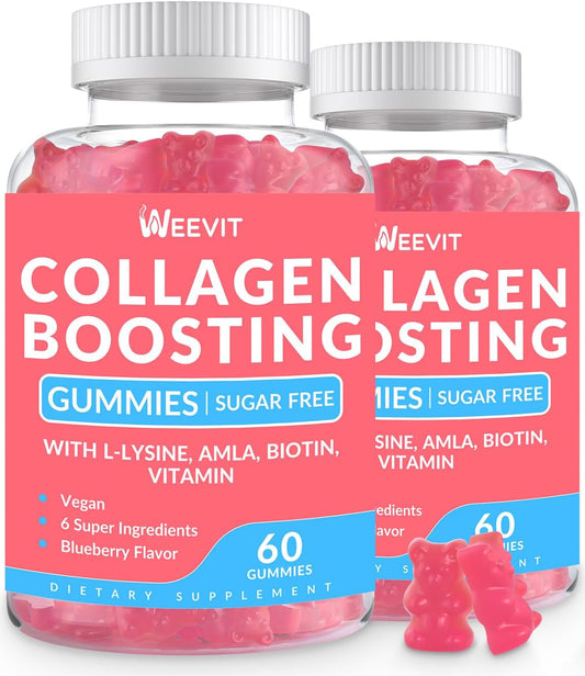Vegan Collagen Boosting Gummies with L-Lysine, Amla, Biotin, Vitamin C, A, E - Hair, Skin, Nails & Joint Supplement