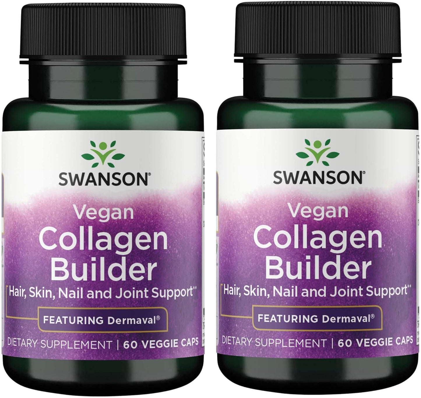 Vegan Collagen Builder with Dermaval for Hair, Skin, Nail Health - 2 Pack of 60 Veg Capsules