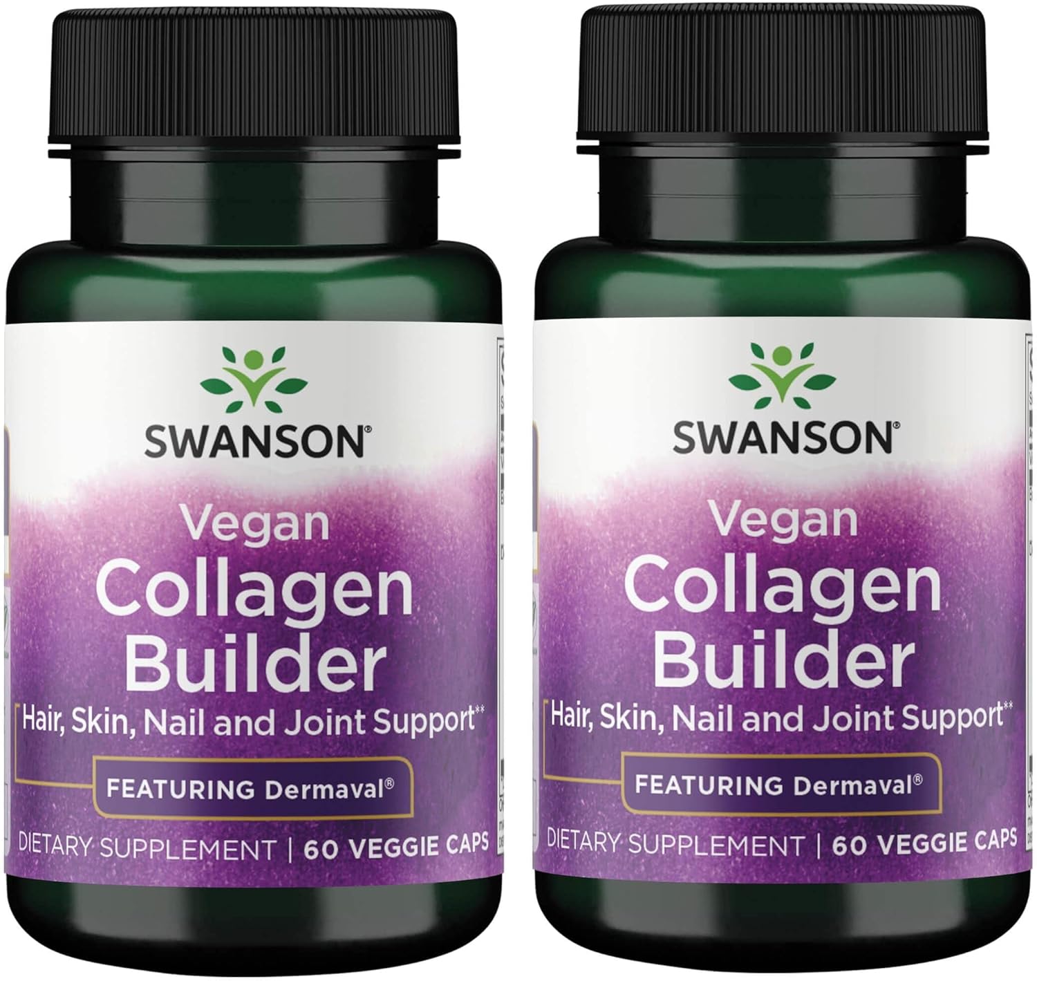 Vegan Collagen Builder with Dermaval for Hair, Skin, Nail Health - 2 Pack of 60 Veg Capsules