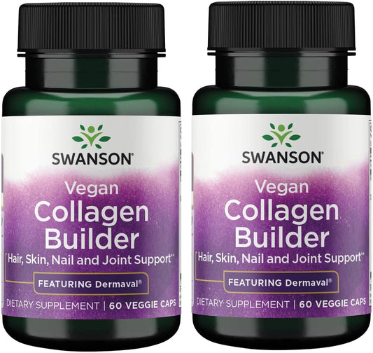 Vegan Collagen Builder with Dermaval for Hair, Skin, Nail Health - 2 Pack of 60 Veg Capsules