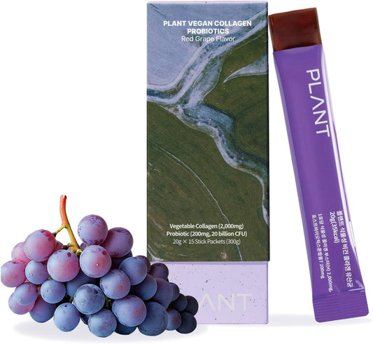 Vegan Collagen Jelly Stick with Probiotics - 15 Servings, Grape Flavor - Vegetarian Peptide + 20 Billion Lactobacillus for Skin & Gut Health - Pre, Pro, Postbiotics for Women and Men