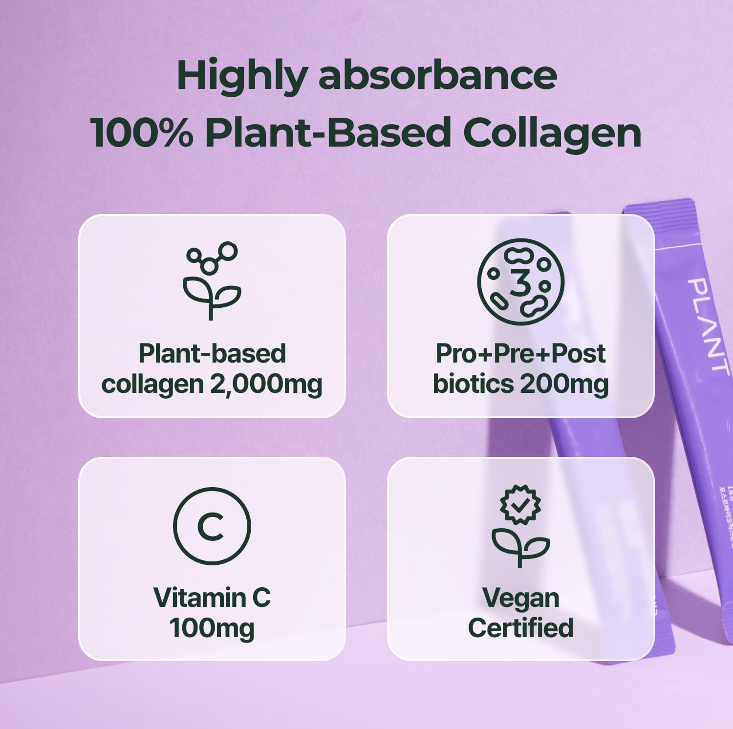 Vegan Collagen Jelly Stick with Probiotics - 15 Servings, Grape Flavor - Vegetarian Peptide + 20 Billion Lactobacillus for Skin & Gut Health - Pre, Pro, Postbiotics for Women and Men