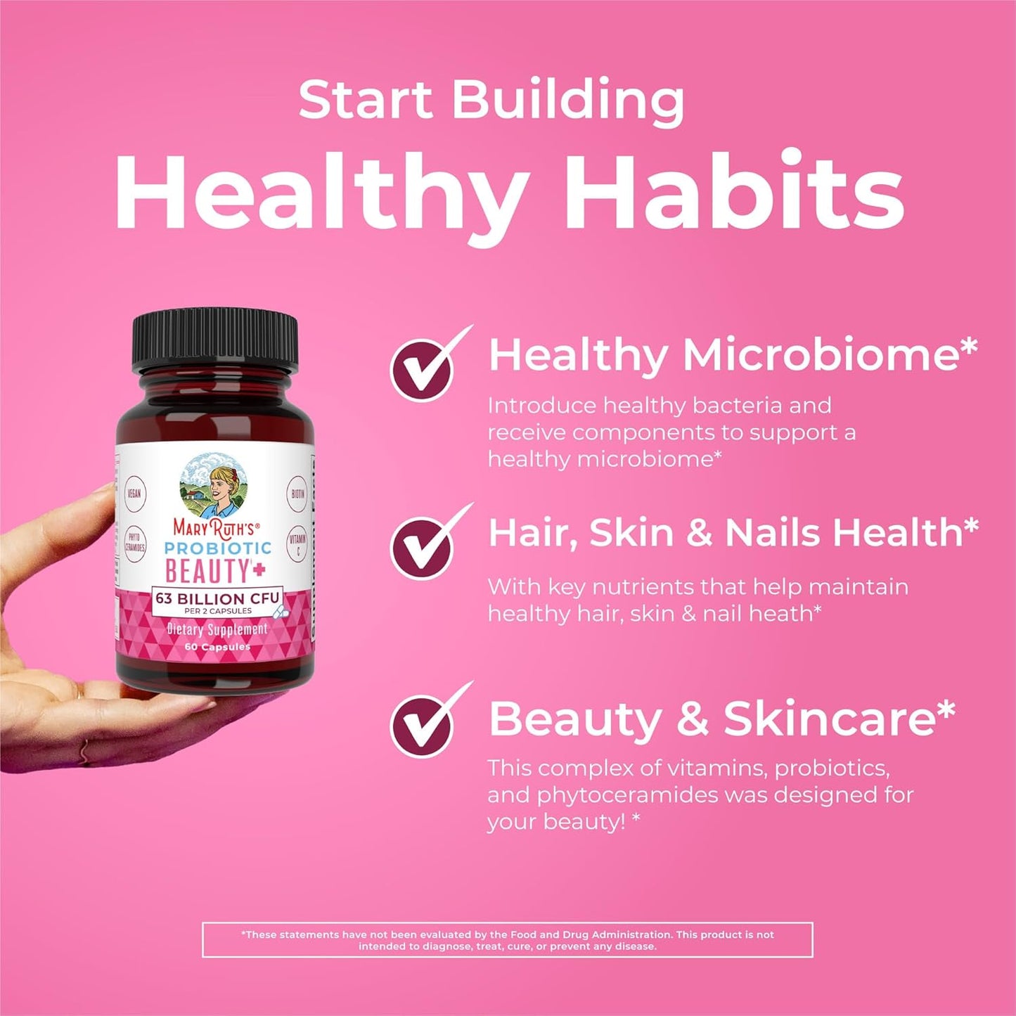 Vegan Collagen & Probiotic Capsules for Hair, Skin, Nails | MaryRuth Organics | 1 Month Supply | Biotin | Non-GMO | 60 Count
